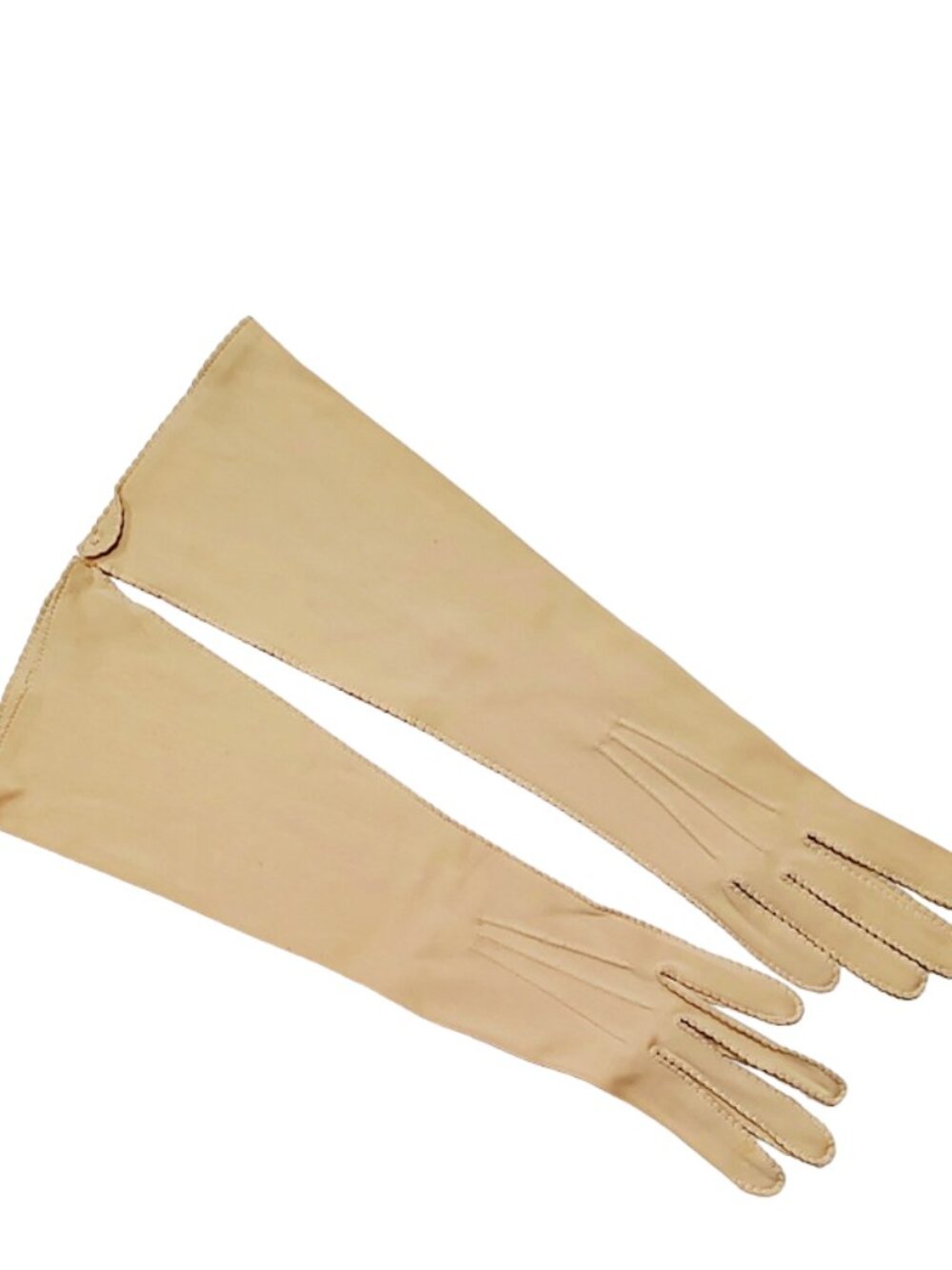 1950s Vintage Tan Long Elbow Length Suede Look Gloves Unworn With Tags Size 7